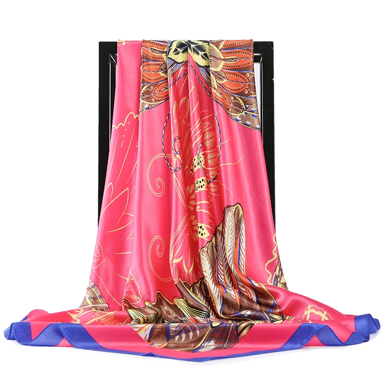 90*90Cm Luxe Zijde Satijn Hoofd Vrouwen Mode Hoofddoek Print Haar Vierkante Hoofdband Neck Sjaals Bandana Floulard Dames dropship