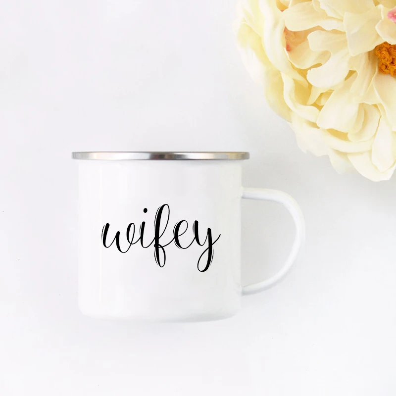 Mr and Mrs Mugs Cute Valentine's Day Gift His and Hers Lovers Camp Cup Husband and Wife Enamel Mug Gift for Couples view 6