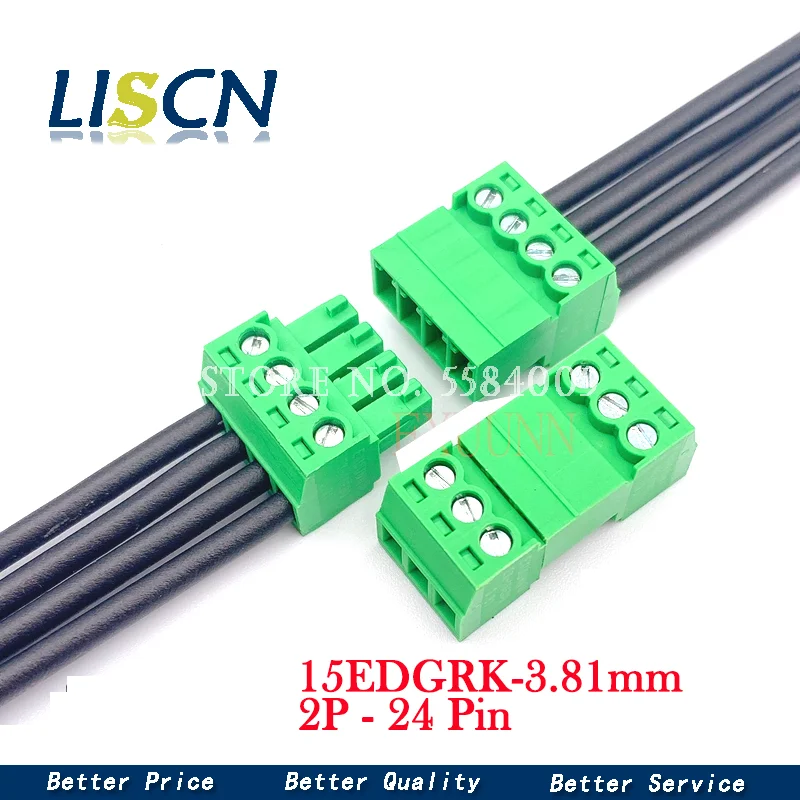 5sets Aerial butt welding type 15EDGRK-3.81mm 2P - 24 Pin plug-in type 2EDG type green terminal block 2EDGRK for Connector row