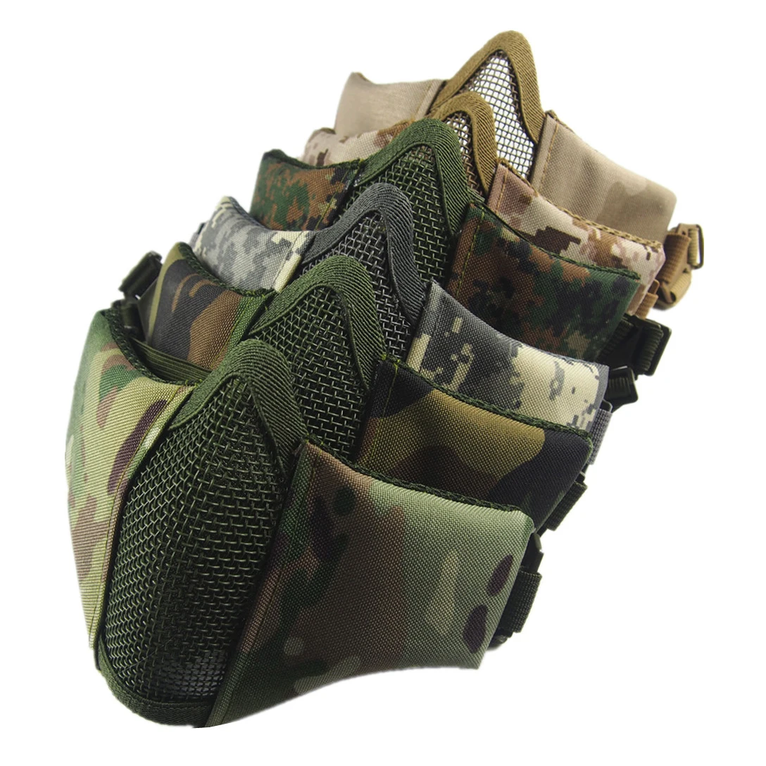 Tactical Paintball Mask Airsoft Half Face Mask Military Shooting Metal Mesh Protective Mouth Mask Outdoor Hunting Equipment