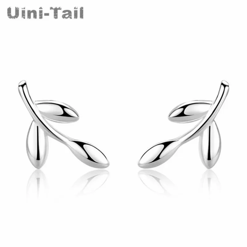 Uini-Tail hot new 925 Tibetan silver sweet leaves earrings small fresh art fashion tide flow hypoallergenic high quality ED624