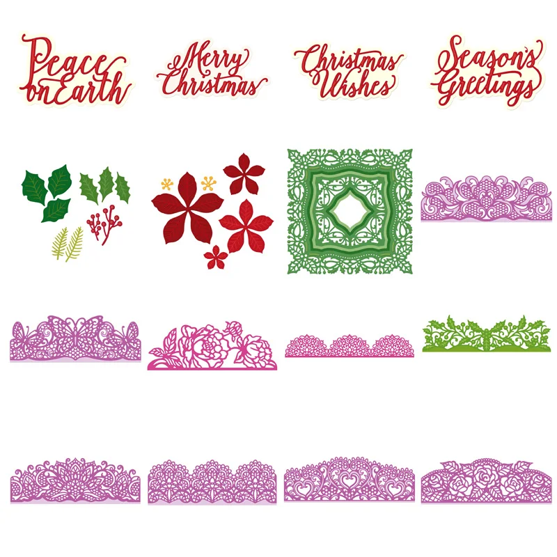 Lace Edge Christmas Festive Foliage Yuletide Frames Metal Cutting dies for DIY Scrapbooking Letterpress Embossing Cards Crafts