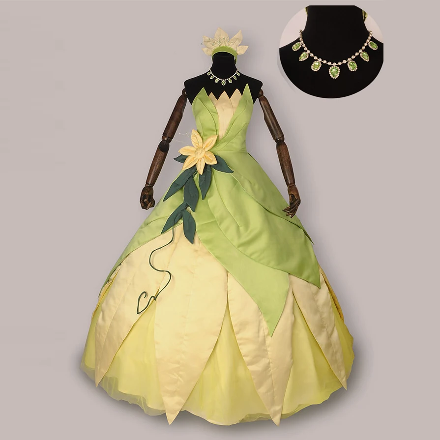 The Princess and the Frog cosplay costume adult princess tiana dress women Halloween costume long green Party dresses