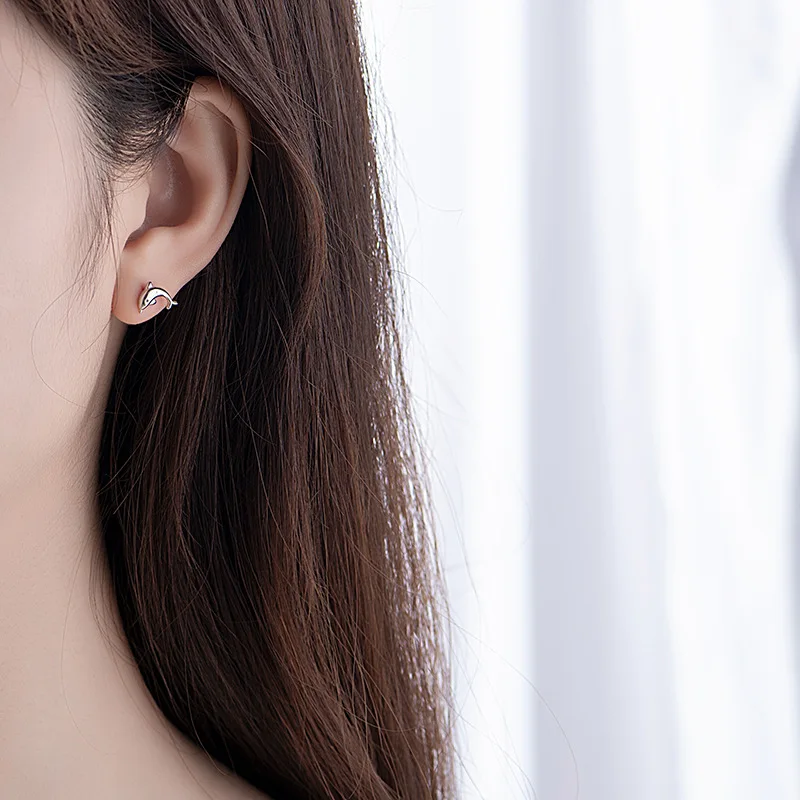 Silver Color Piercing Animals Dolphin Stud Earrings For Women Gift Pendients Brincos eh1271