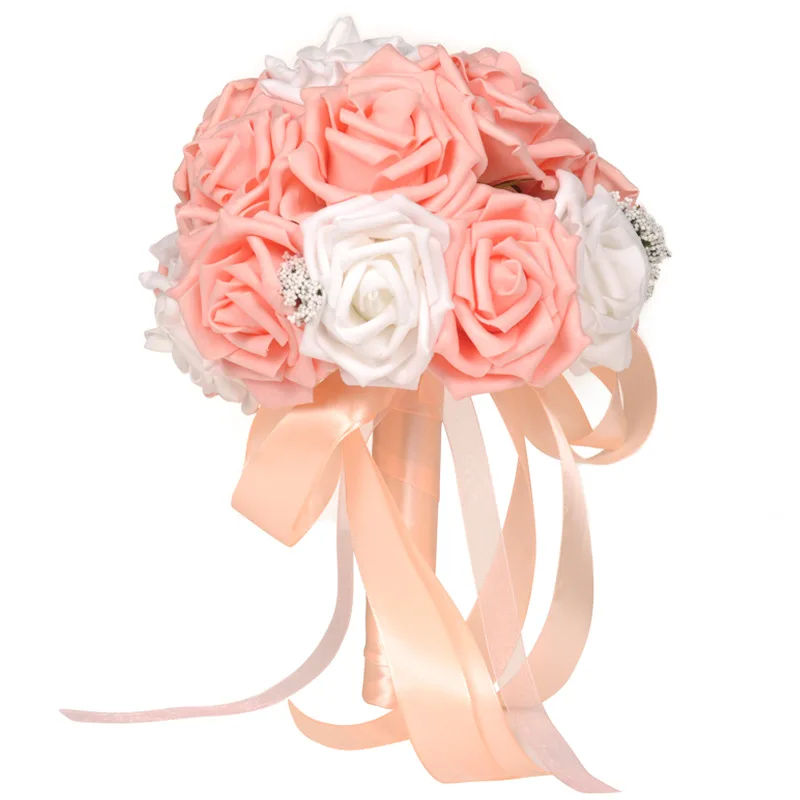 Hochzeit Bouquet Rosa Weiß Handgemachte Künstliche Blume Rose Buquet Casamento Braut Bouquet für Hochzeit Mariage