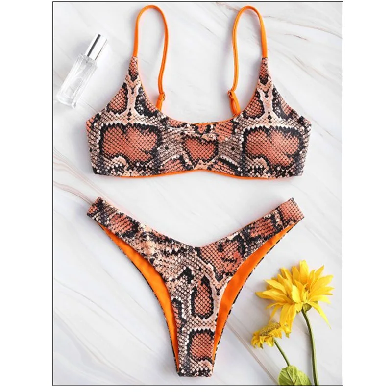 

2024 Women Sexy Bikini Set Push Up Female Swimsuit Snakeskin Print Swimwear Swim Separate Two Piece Brazilian Bathing Suit