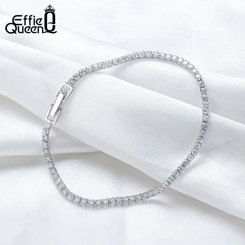 Effie Queen Mens Tennis Bracelet S925 Silver Material Iced Out 1 Row CZ Chain Hip Hop Style 2mm 3mm 4mm Charms Jewelry BB91