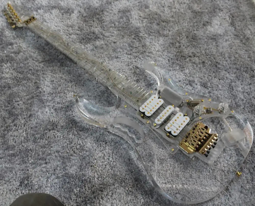 Dobrej jakości akrylowa gitara elektryczna z oświetleniem led double rock tremolo