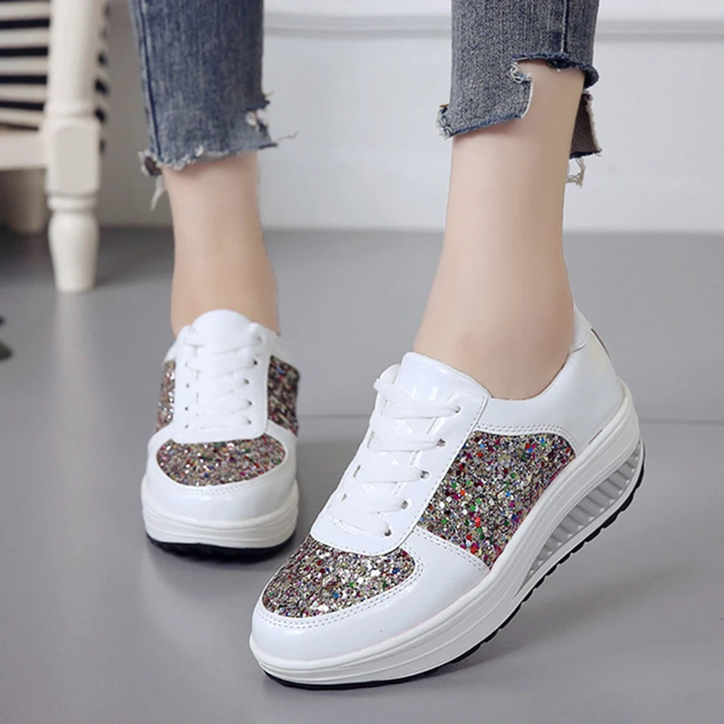 Platform Sneakers Women Casual Vulcanized Shoes Women Bling Ladies Trainers Basket Femme Chunky Sneakers Women Walking Shoes