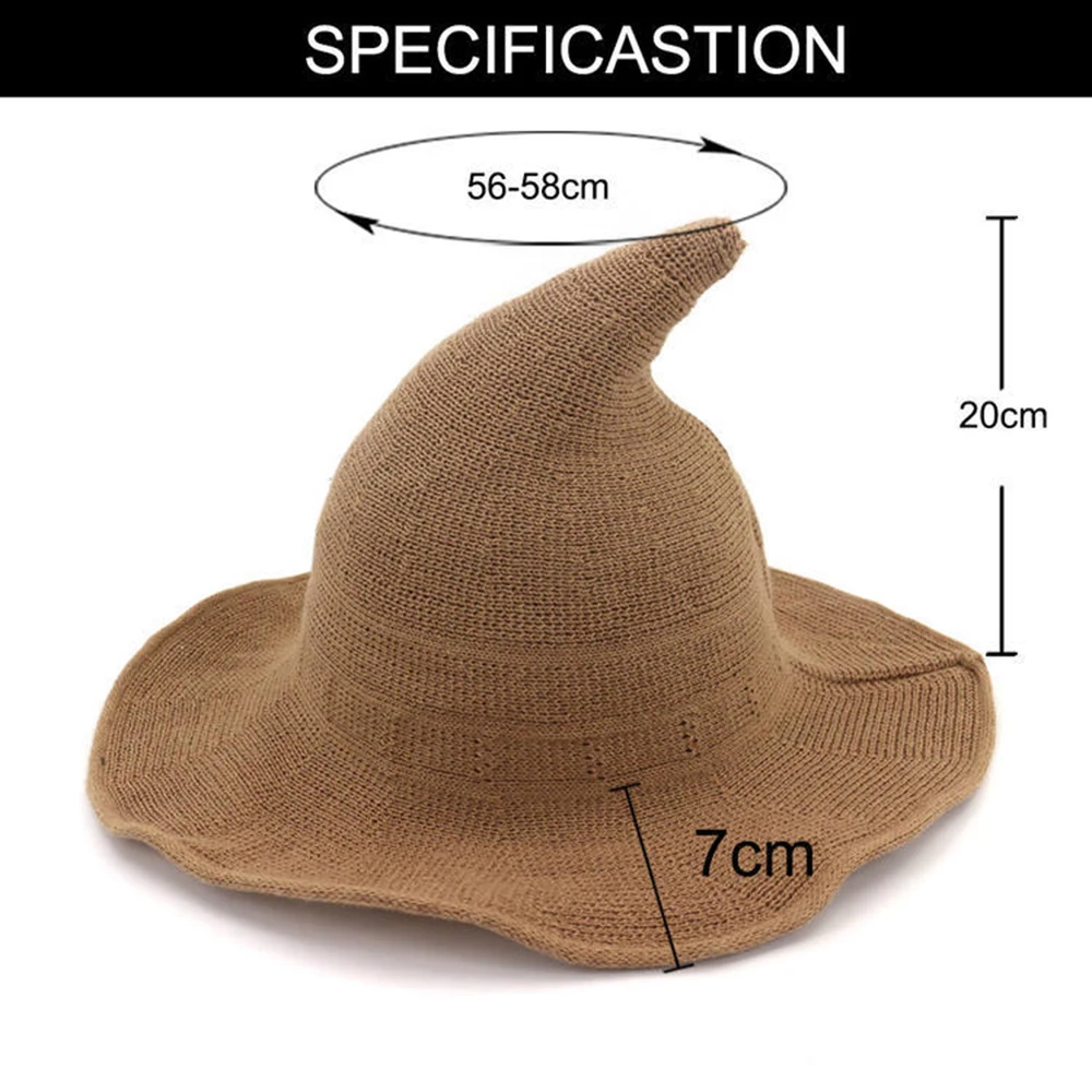 Vintage Halloween Witch Hat Woolen Long Point Hat For Women Halloween Party Hat Magical Hat Festival Party Cosplay Decoration