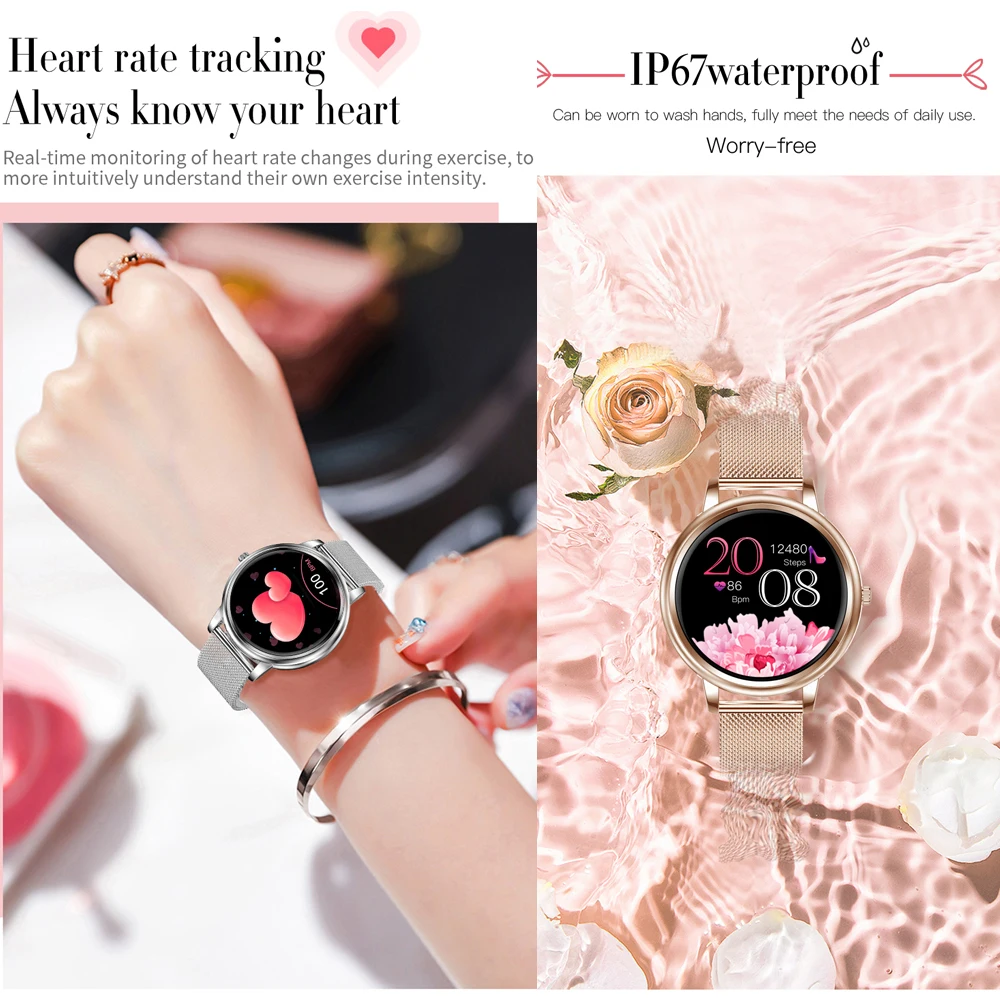 FIOMI FK20 Relógio Inteligente Feminino Moda Toque Relógios Esportivos S91smart Wear Monitor de Frequência Cardíaca Pulseira Fitness Pedômetro Relógio Inteligente Pulseira Presente para iphone Xiaomi huawei presente de