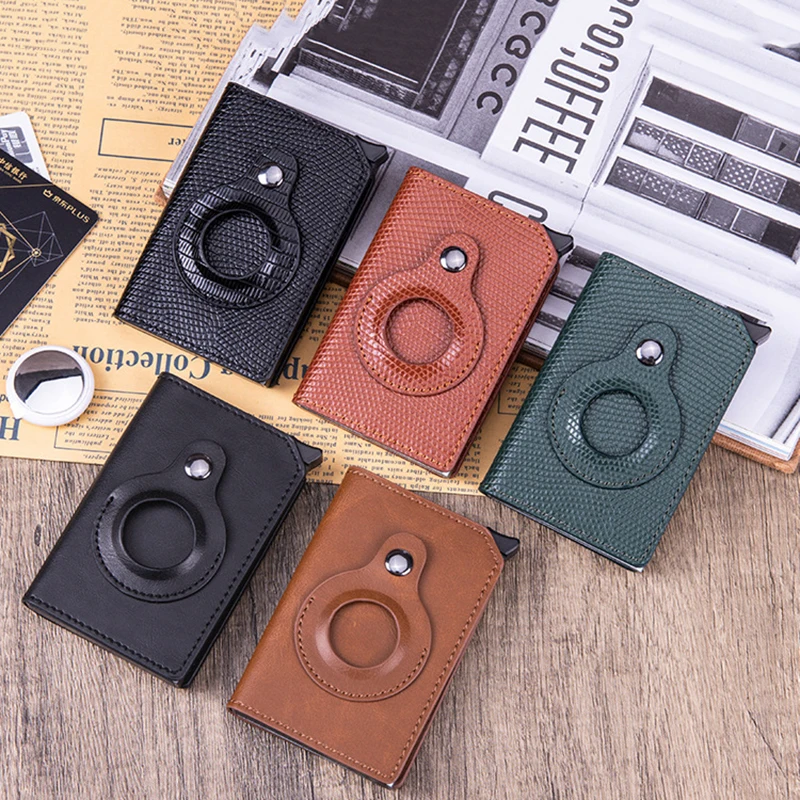 New Airtag Wallet Leather Rfid ID Credit Card Cover PU Card Bag With Apple Airtags Case Anti-lost Protective Shell Card Holder