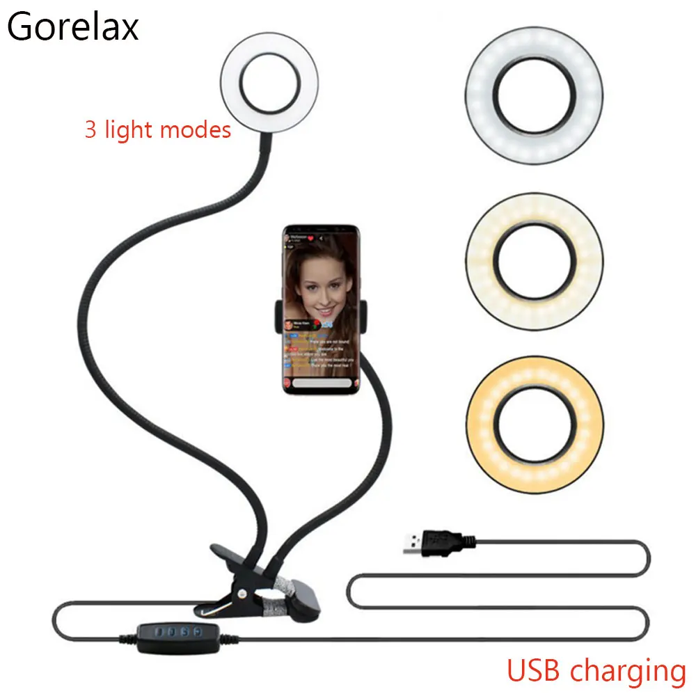 Round Ring Lamp USB Rechargeable Led Selfie Lamp with Clip, Live Makeup Fill Light Phone Clip for Photography Chasing Drama.