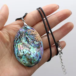 Natural Abalone Shell Pendants Oval Shape Shell Craft Necklace Charms Jewelry Leather Rope Trendy Necklaces Gift Party