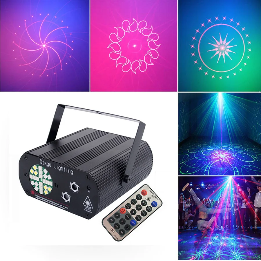 LED Disco DJ Laser Party Lights Sound Activated 48 Patterns Laser Projector lights 24 LED RGBW Strobe Stage Light for Birthday