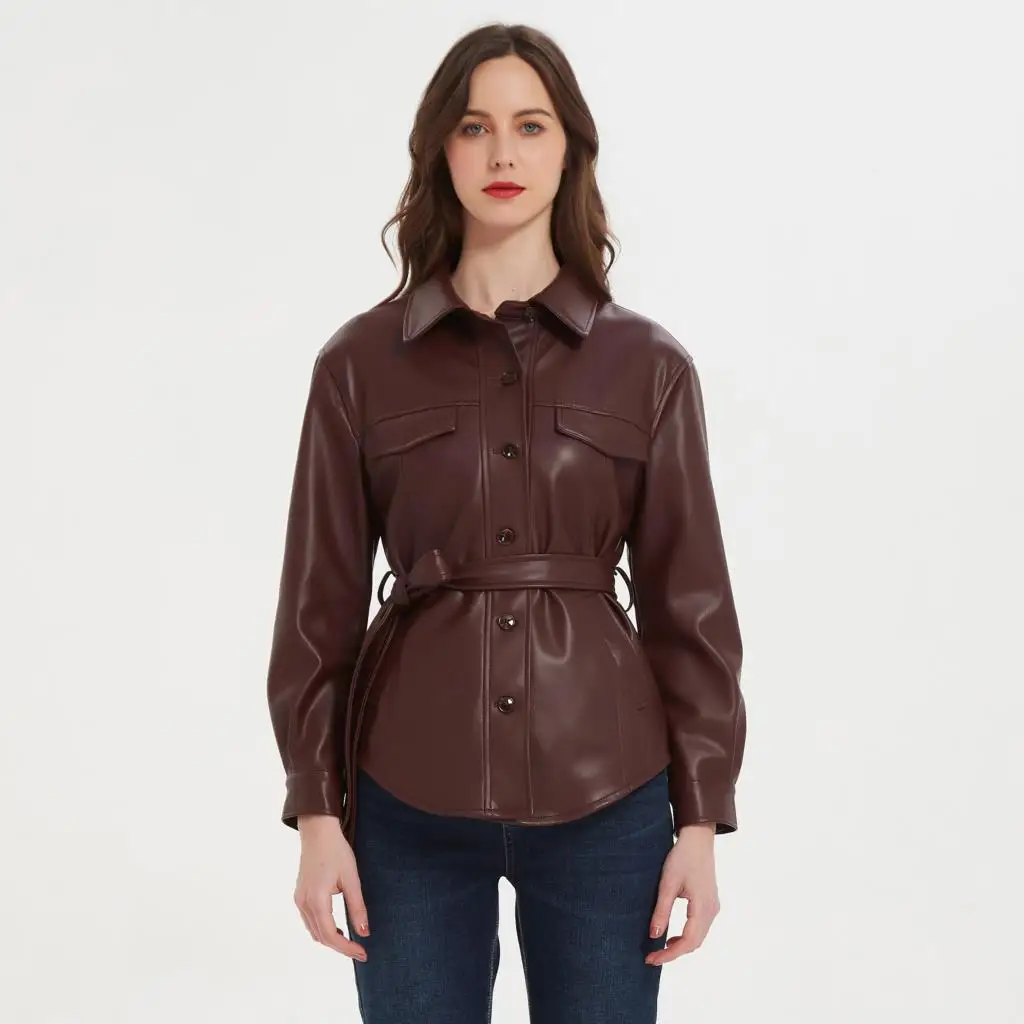 Chemise en cuir à manches longues pour femmes, 3 couleurs, boutons simples, Pu, décontracté, automne et hiver