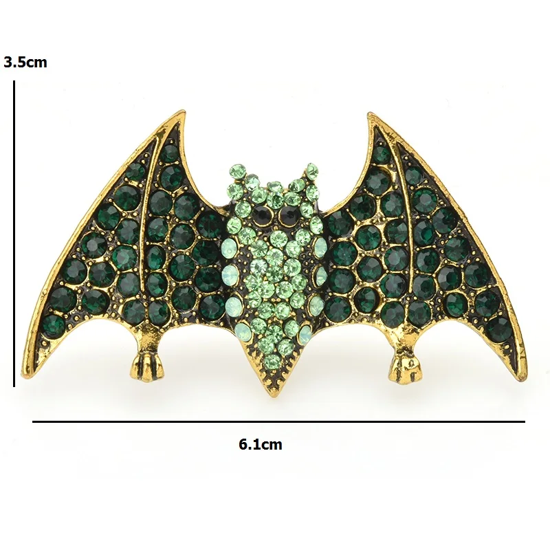 Wuli&baby Green Rhinestone Bat Brooches Women Animal Party Casual Brooch Pins Gifts