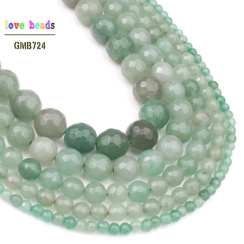 wholesale Natural Stone Faceted Green Aventurine Round Beads 15.5\