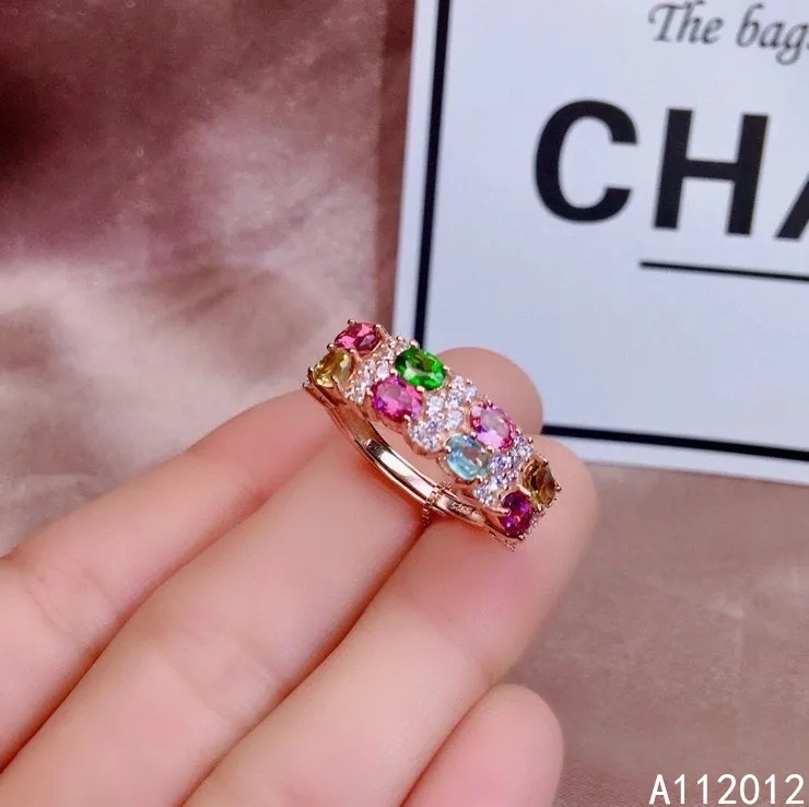 

KJJEAXCMY fine jewelry S925 sterling silver inlaid natural tourmaline new girl vintage ring support test Chinese style