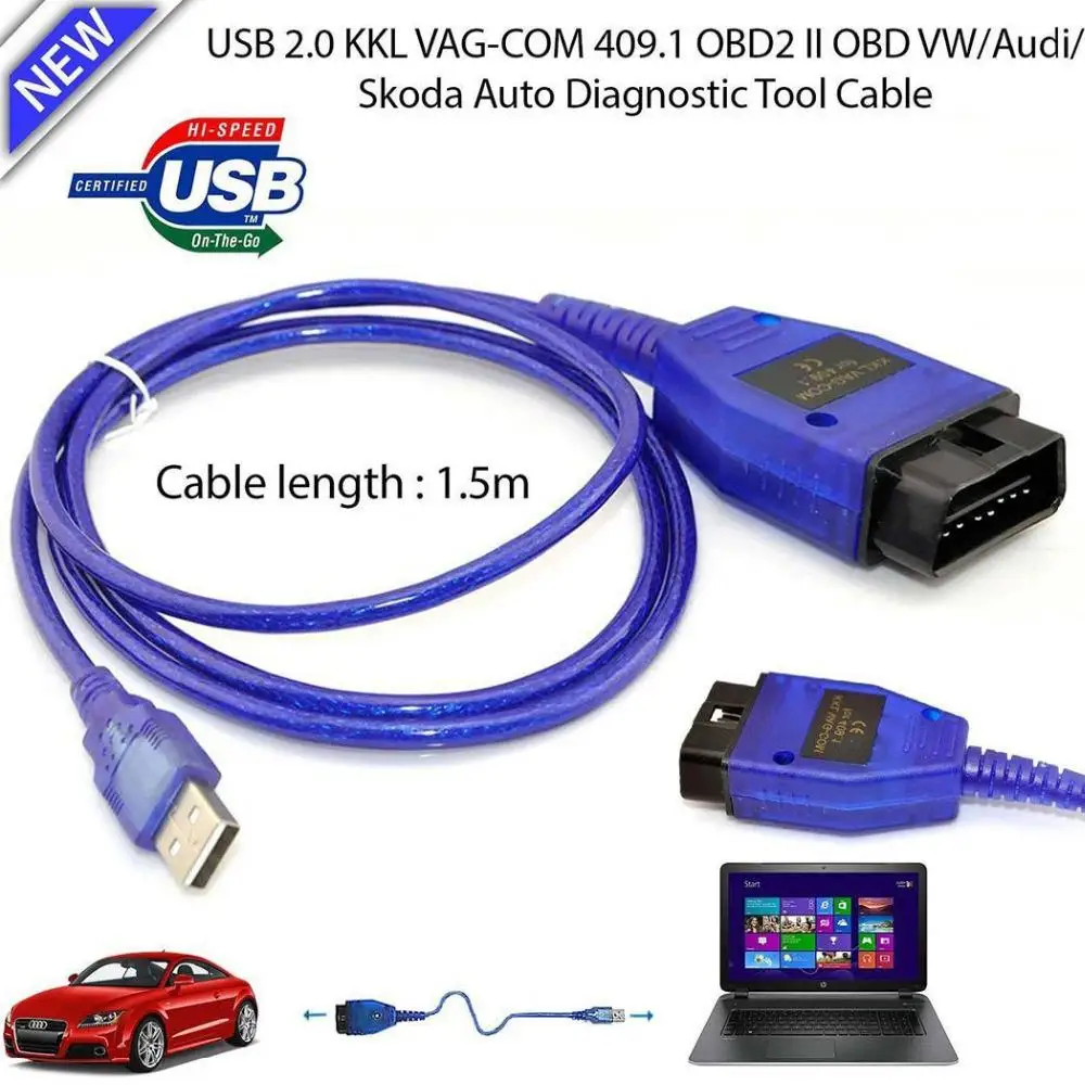 OBD2 USB Vag-Com Interface Cable KKL VAG-COM 409.1 OBD2 II OBD Diagnostic Scanner Auto Cable Aux USB Vag-Com interface cable