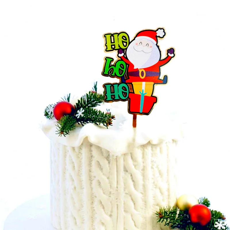 INS Merry Christmas Party Cake Topper Color Printing Acrylic Christmas Family Party Cake Toppers for Kids Xmas Cakes Decoration