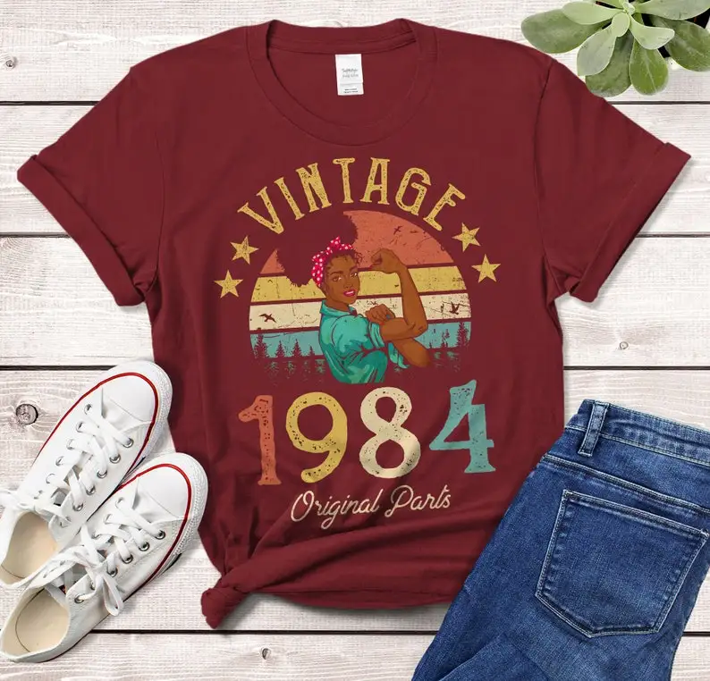 Vintage 1984 T-Shirt African Women Gift Made in 38th birthday years old Gift for Girl Wife Mom birthday idea Funny cotton Tshirt