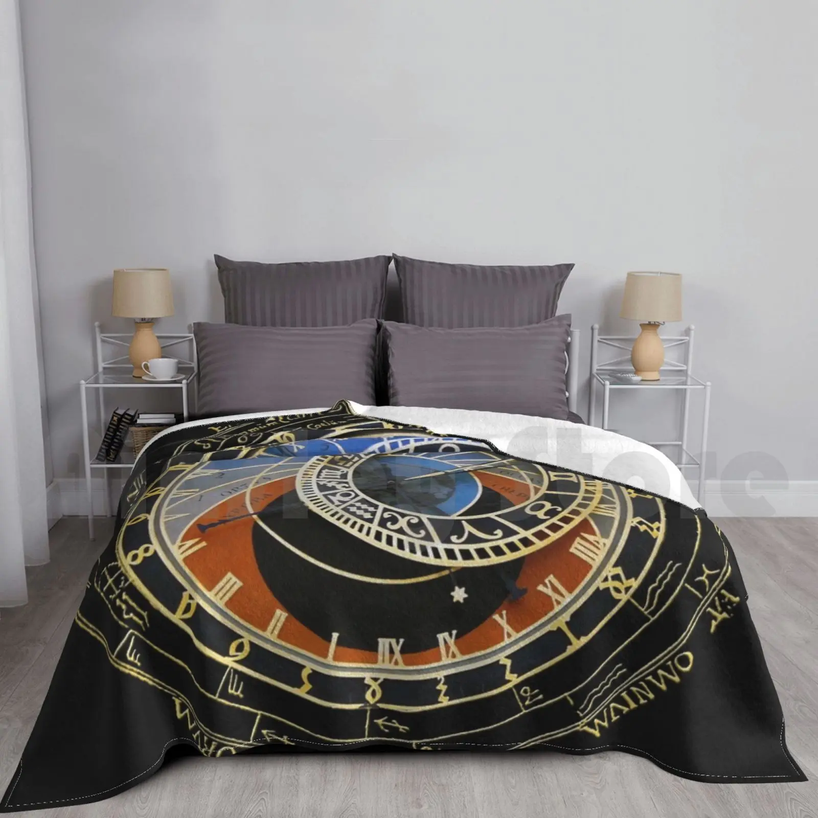 Astronomical Clock Blanket Fashion Custom Astronomical Face Astronomy Astrology Once Upon A Time Prague