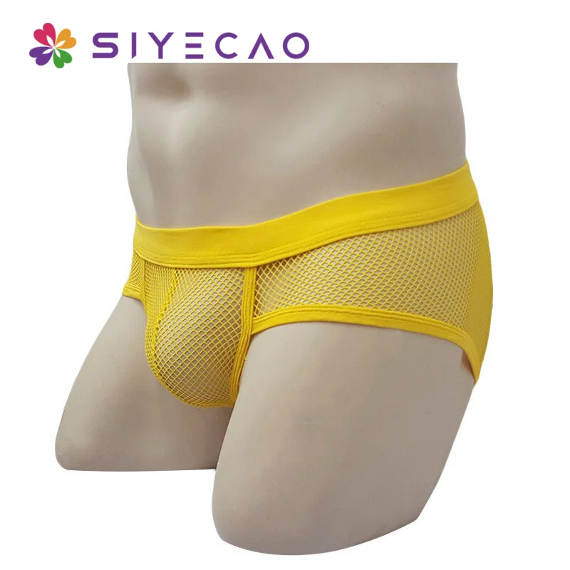 Men Underwear Transparent Net Mesh Bikini Briefs Underwear Bulge Underpants Fashion Low Waist Brief Sexy Lingerie Intimates
