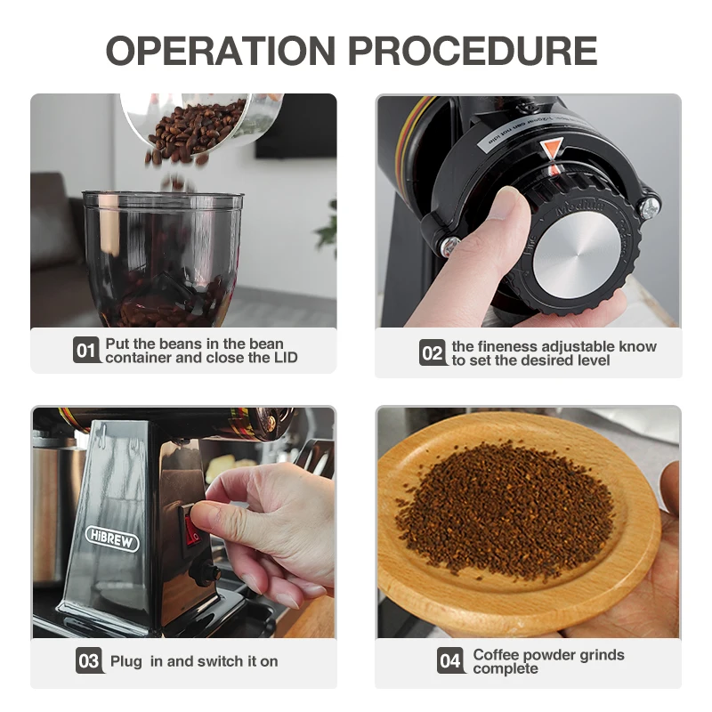 HiBREW 8 Settings Electric Coffee Bean Grinder for Espresso or American Drip coffee Durable Flat Burr Die-casting Housing G1