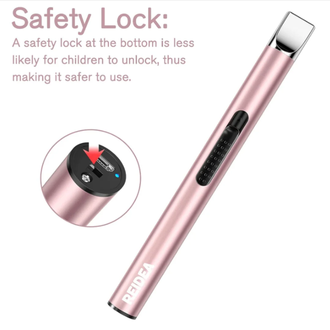 

Зажигалка свечей длинная USB перезаряжаемая Зажигалка дуга ветрозащитная беспламенная зажигалка с кнопкой безопасности электронная зажига...
