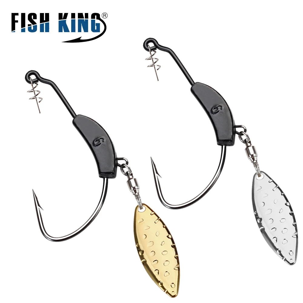 FISH KING 2g 3g 4g 5g 6g 7g 9g High Carbon Steel Crank Hook With Metal Spoon Lure Barbed Offset Fishing Hooks Bait Pike Tackle