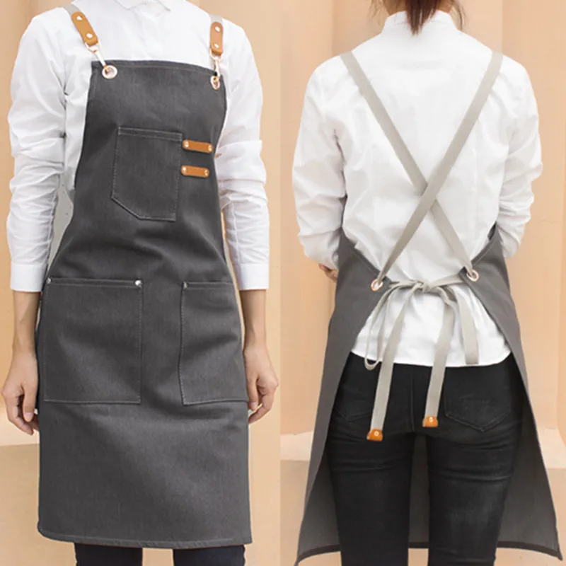 Cross-back Denim Canvas Apron Barista Bartender Restaurant Pastry Chef Uniform Barber Hairdresser Florist Artist Workwear E50