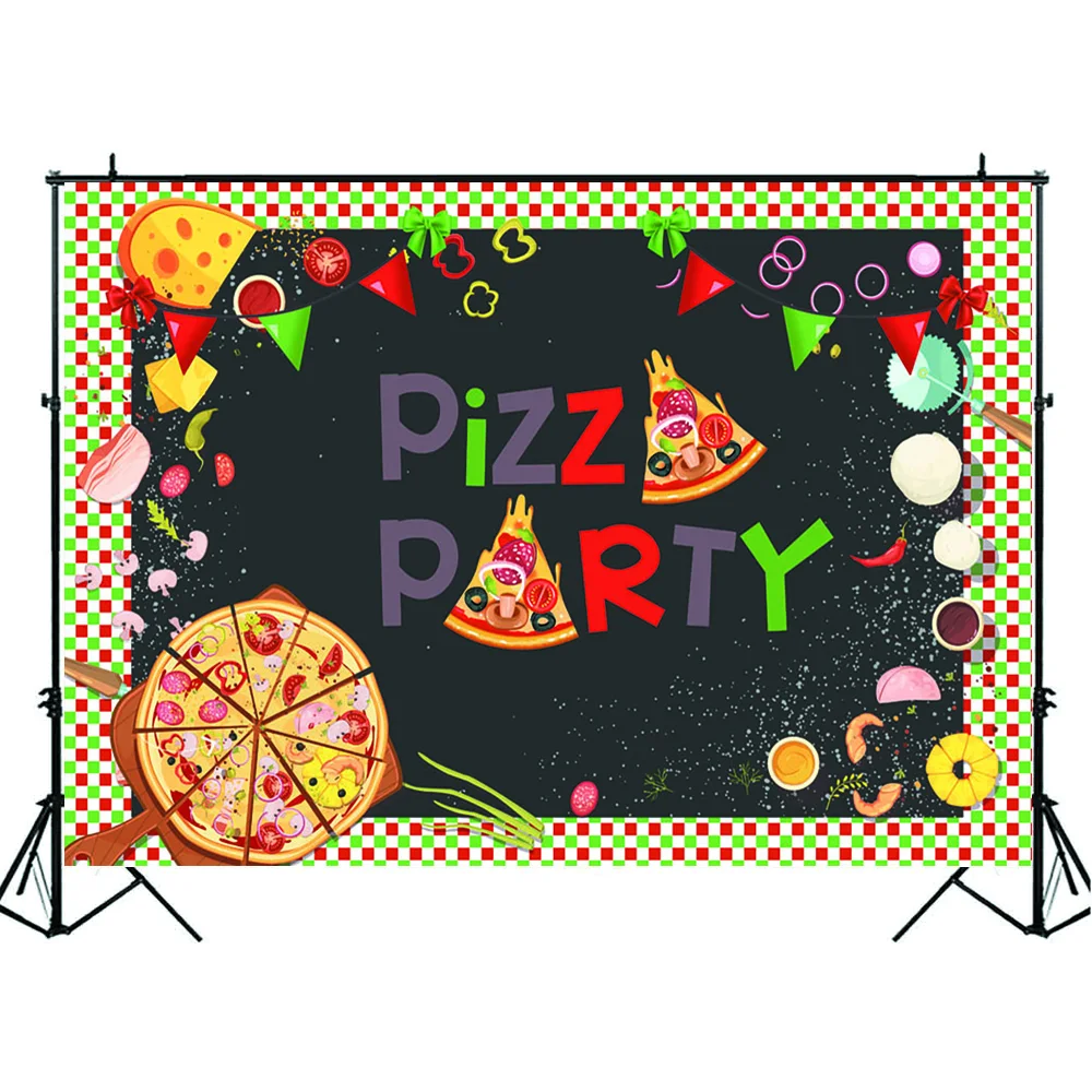 Pizza Theme Party Backdrop Blackboard Red Green Plaid Photography Background for Photo Studio Dining Table Decoration Photocall