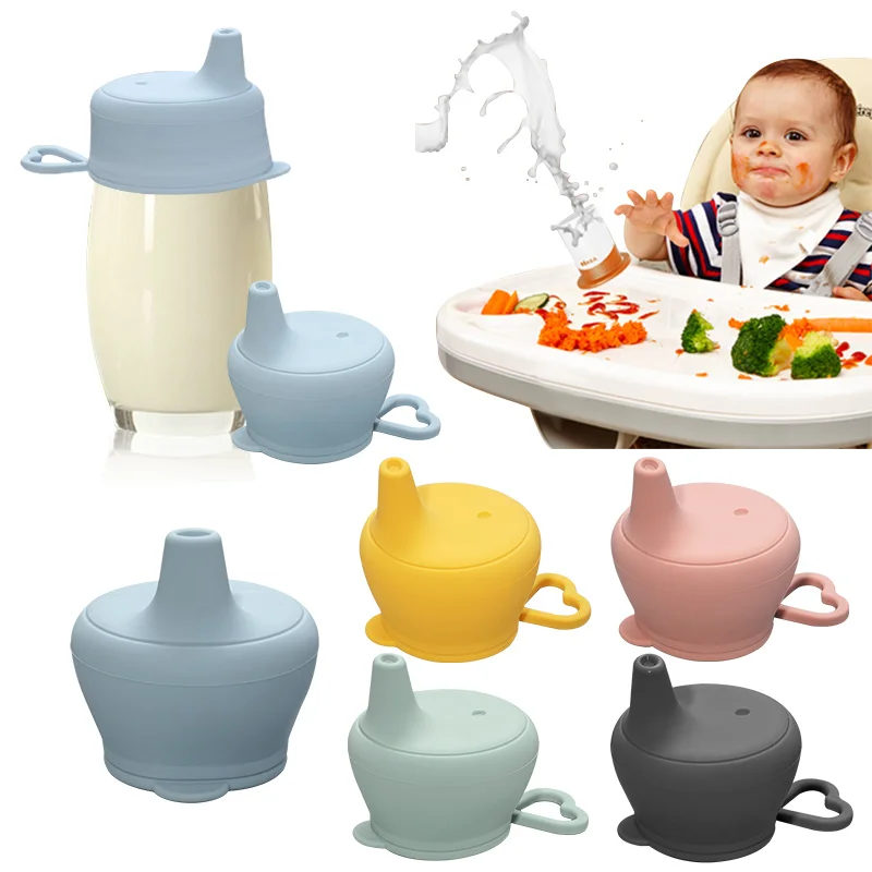 Food Grade Silicone Baby Feeding Mug Lid Fashion Infant Drinkware Sippy Cups For Toddlers & Kids With Straw Cup