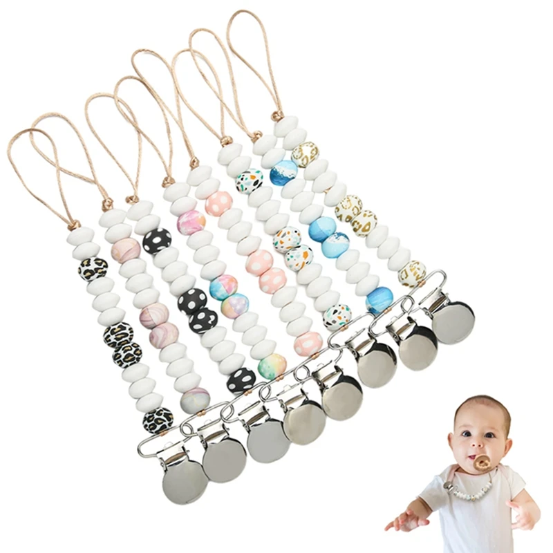 Baby Pacifier Clips Silicone Beads Teething Chain Infant Nipple Clamp Dummy Holder Nipple Clip Newborns Chew Accessories