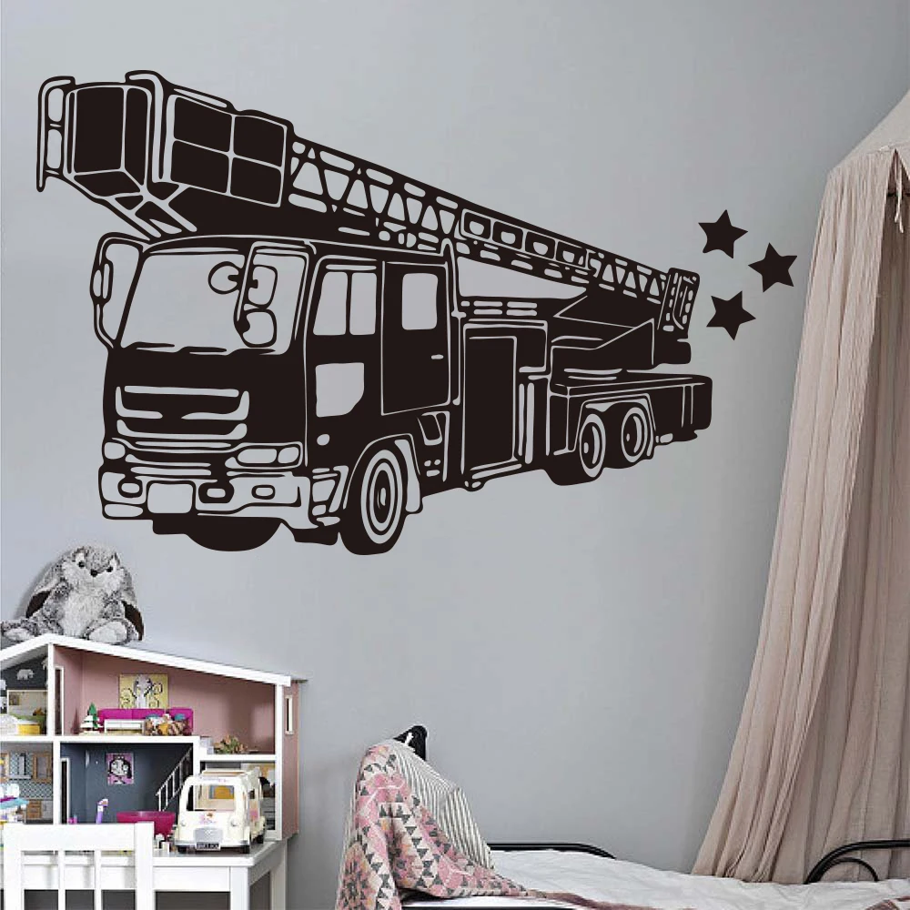 Fire Truck Firefighter Wall Sticker Playroom Bedroom Firetruck Fire Hydrant Car Vehicle Wall Decal Living Room Vinyl LW266