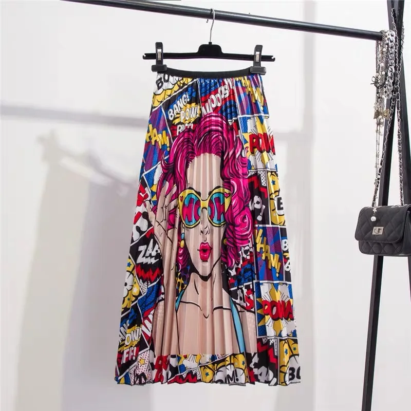 Marwin 2019 New-Coming Spring Summer Printing Cartoon Pattern Empire High Elastic Women Skirt Party Holiday High Street style