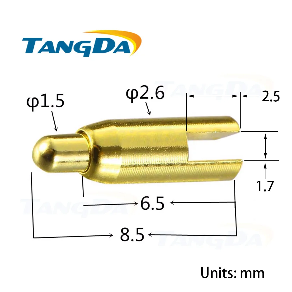 TANGDA connectors 2.6*8.5mm 2.6 8.5 spring thimble brass gold-plated for portable light with Slotted grooves