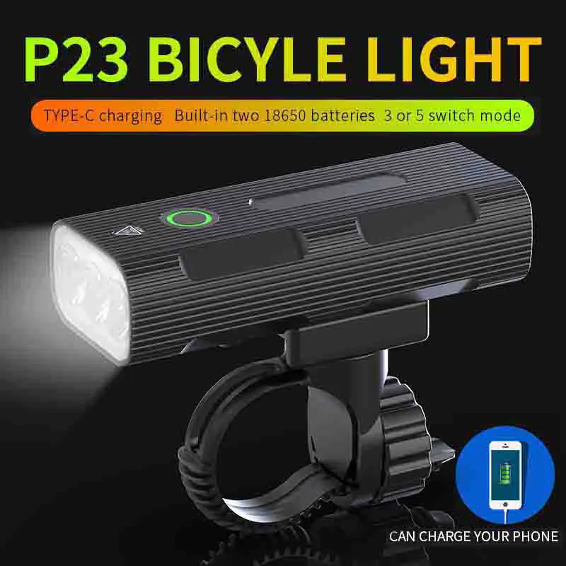 5V2A Type-C USB Bicycle Headlight 3T6 Led Bike Handlebar Light luci per bici Power Cycle Lamp Mountain Road Riding Accessories