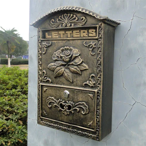 Handcraft Wood Outdoor Mailbox Gardening Cast Aluminum Crafts Wall-Mounted Mailbox Bronze Craft Mailbox Decoration