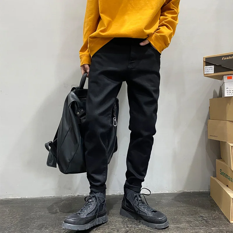 

Jeans Casual men's pants American fashion brand Harlan pants Small legs slim black pants