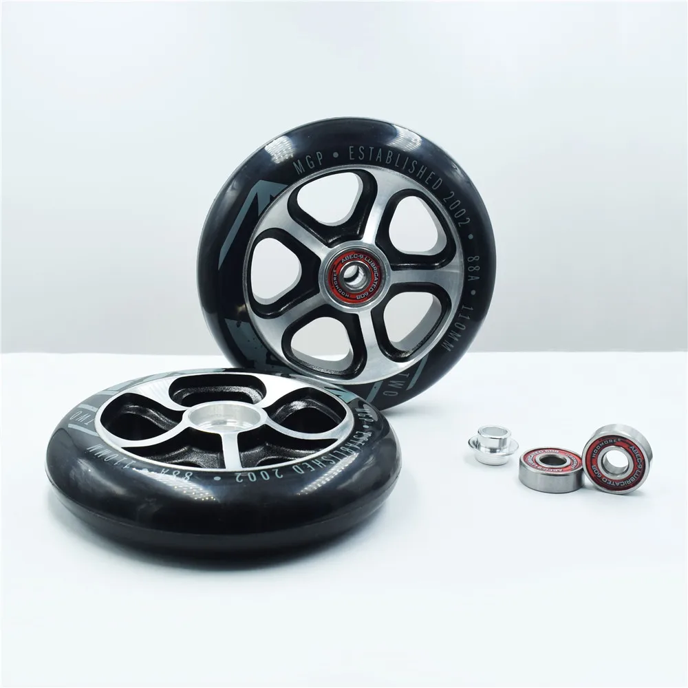 88A 110mm aluminium alloy CNC precise scooter wheel handcart tyre with durable PU heavy ruedas with ABEC-9 bearings 1 piece