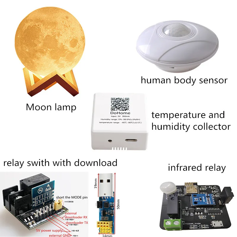 Dohome Smart Home Kits Wifi Plug+ 3D Print Moon Lamp+ Temperature And Humidity Collector Sensor APP Control/ Voice Control IOT