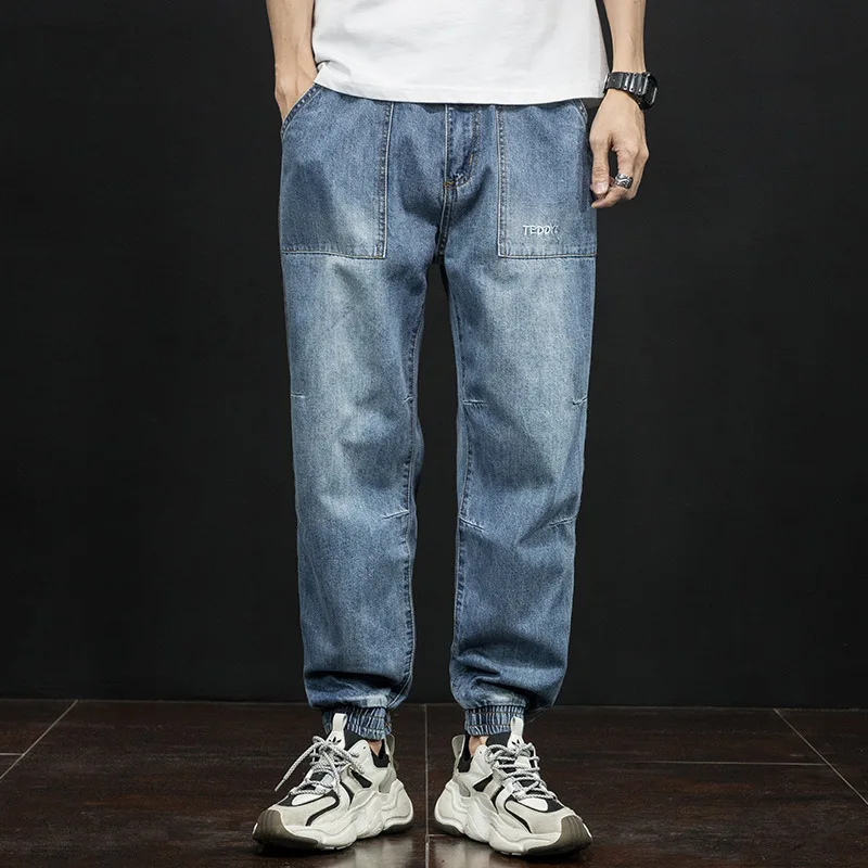 

Men'S Jeans Streetwear Fashion Trousers Loose Blue High Quality Male Fashion Casual Designer Ripped Comfortable Denim Pants