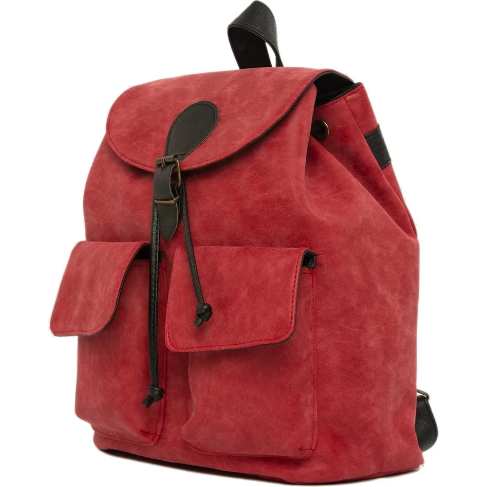 Women's Backpack, Red Double Pocket Clamshell Arched Back Bag, Red Backpack special Design Women Backpack