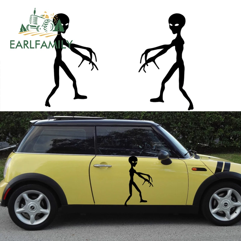 

EARLFAMILY 58cm X 33.47cm 2x Creepy Alien (one for Each Side) Car Stickers for Cars Side Truck Window Auto SUV Door Vinyl Decal