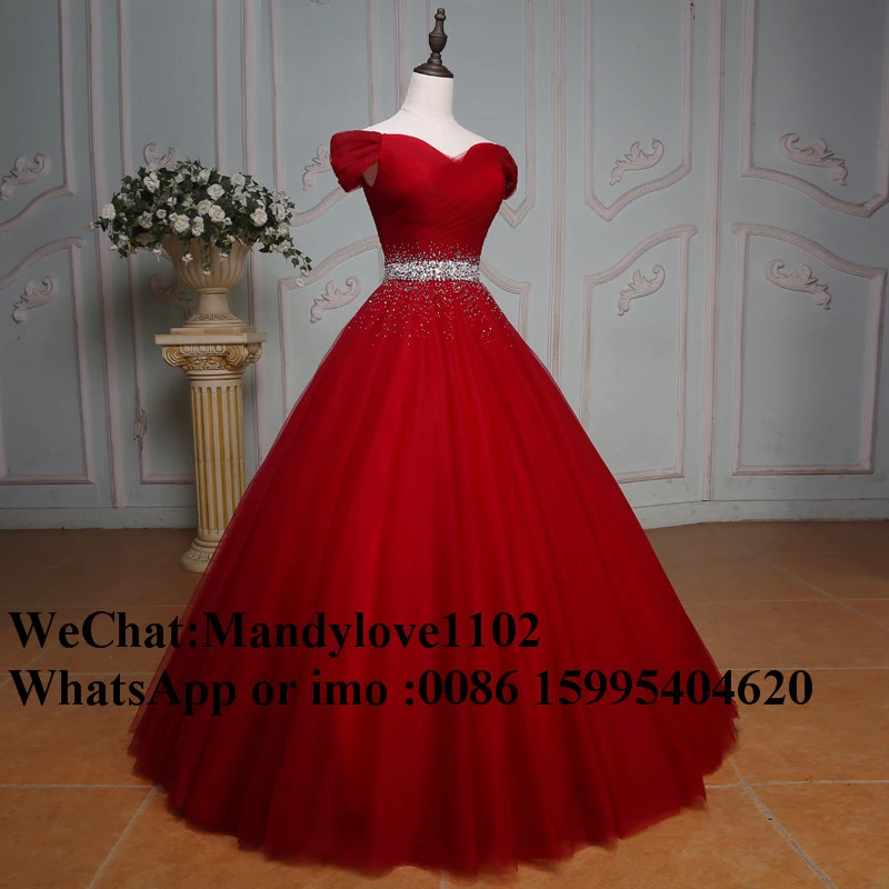 Abito da ballo gonfio abiti Quinceanera 2022 cristalli di perline dolce 16 anni abiti da festa di compleanno rosso Vestido De 15 Anos vendita calda