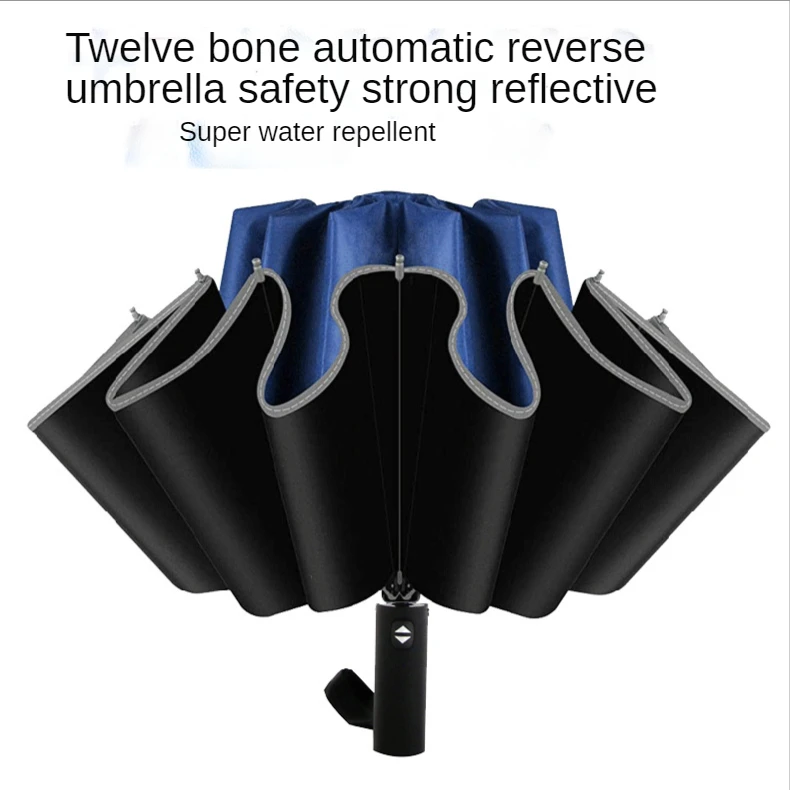 27 23 Inches 12 Bone Automatic Reverse Folding Umbrella Wholesale Business Umbrella Safety Reflective Umbrella