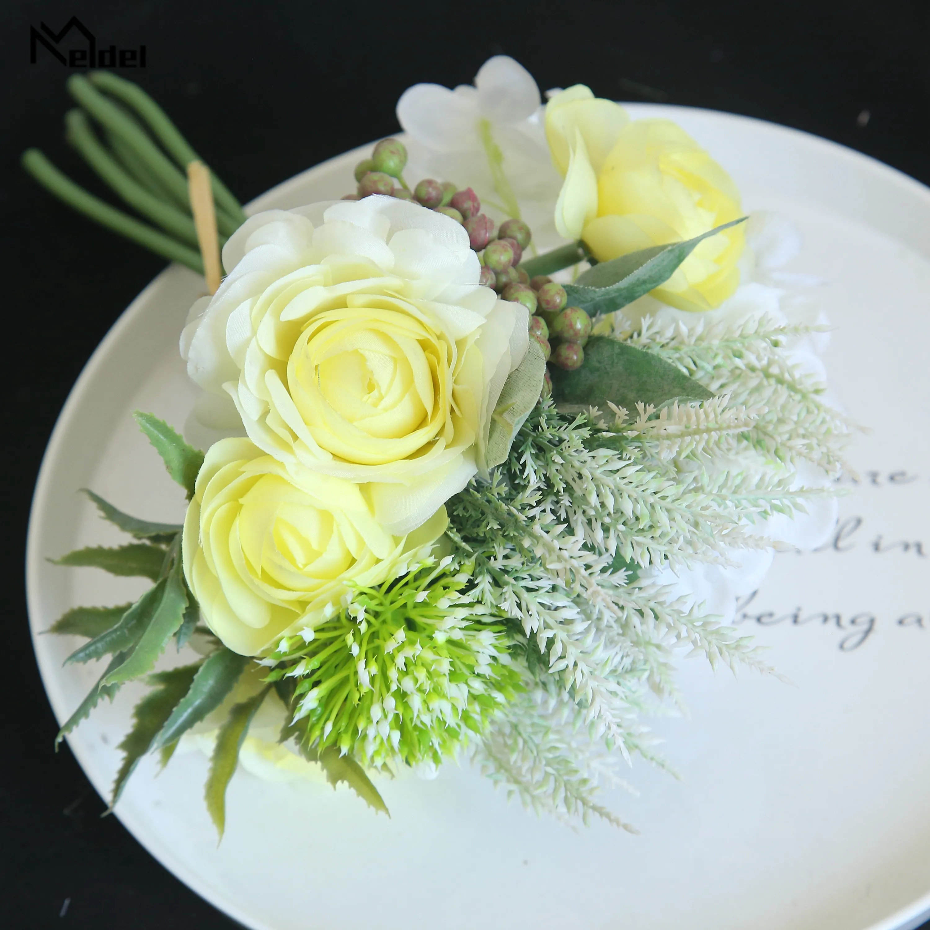 Meldel buquê de rosas falsas, flor artificial de seda, peônia, frutas de lótus, decoração para casa, festa de casamento, buquê de lavanda