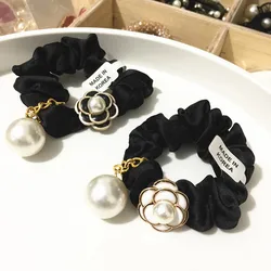 Luxury Brand Design Camellia Hair Tie Hair Band Fashion Flannel Pearl Rubber Band Headdress Ponytail Hair Accessories